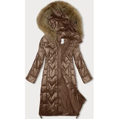 Długa kurtka pikowana damska Glakate camel (LU-2203)