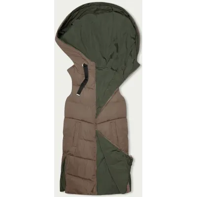 Vesta lungă a femeilor cu două fețe bej-khaki (B8159-12)