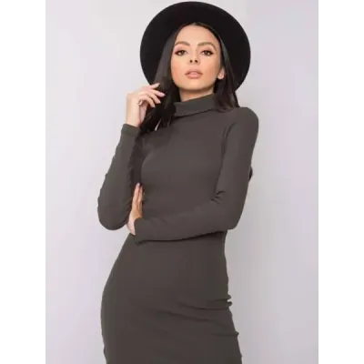 Rochie potrivita in dungi cu golf Rue Paris kaki întuneric (5133)