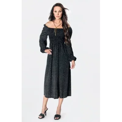 Rochie punct spaniolă cu mânecă lungă Ann Gissy negru (DLY016)