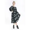 rochie de flori kimono cu clivaj rotund Ann Gissy negru/albastru (XY202116)