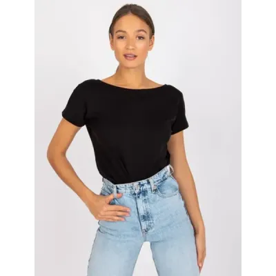 T-shirt de bază cu clivaj spate Simțiți-vă bine negru (4662-22)