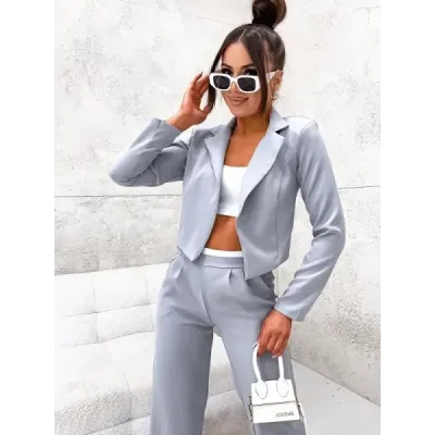 Set jacheta scurta + pantaloni gri largi (8263)