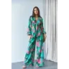 Set de cravată bluza și pantaloni verzi largi (8175)