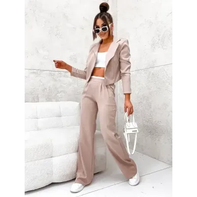 Set jacheta scurta + pantaloni bej lati (8263)