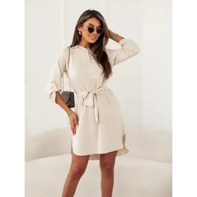 Rochie elegantă cu decolteu bej (013)
