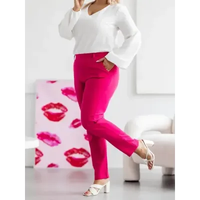 Pantaloni eleganti pentru femei plus dimensiunea zmeura (728)