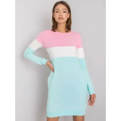 Bluză lungă de trei culori cu buzunare roz/ecru/muta (5869)