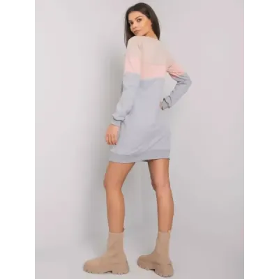 Bluză lungă de trei culori cu buzunare bej/pink/gray (5869)