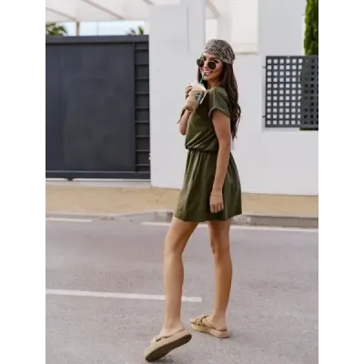 Rochie de cauciuc kaki din bumbac (657)