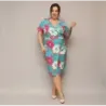 Rochie de genunchi Kopert cu flori verde-portocaliu (742)