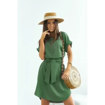 Rochie simplă cu decolteu kaki rotund (655)