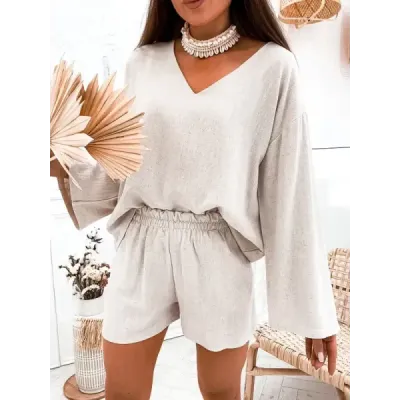 Bluză și pantaloni scurți bej (752)
