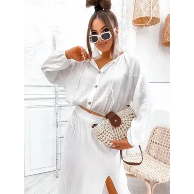 Set de bluza muselina si fusta ecru (8290)