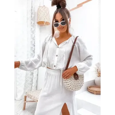 Set de bluza muselina si fusta ecru (8290)