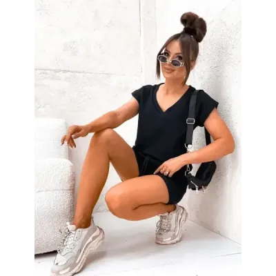 Set negru de bumbac de vară (VE87)
