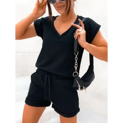 Set negru de bumbac de vară (VE87)