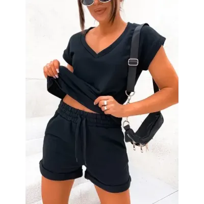 Set negru de bumbac de vară (VE87)