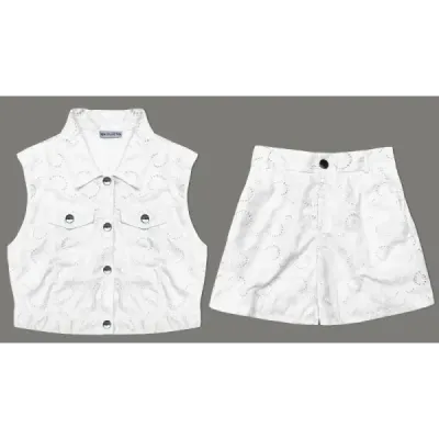 Set vestă de vară și pantaloni scurți scurte alb (72018)