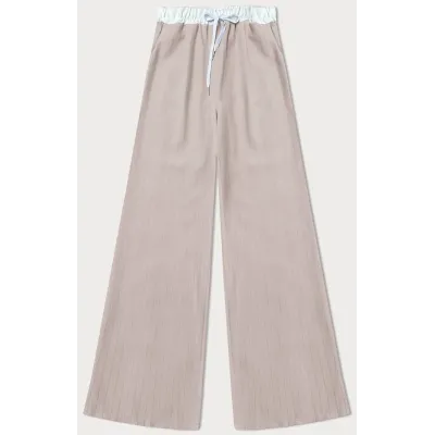 Pantaloni largi pentru femei cu dungi bej deschis (18629)