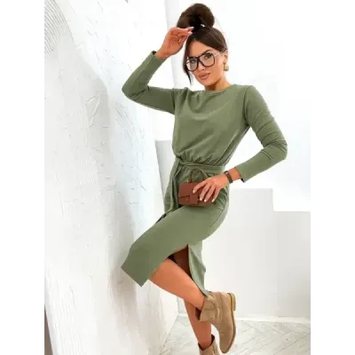 Rochie midi cu bandă kaki (773)
