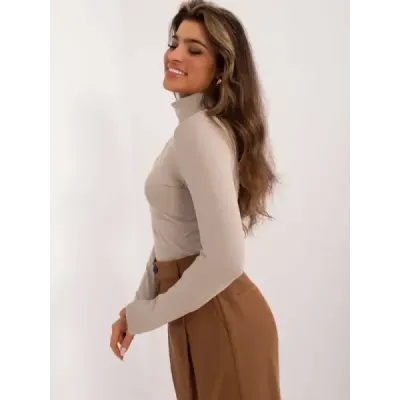 Bluza de bumbac cu golf bej (M02527B)