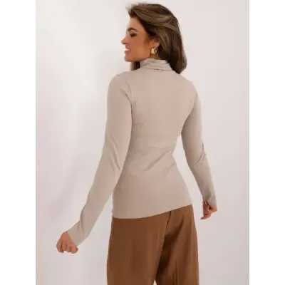 Bluza de bumbac cu golf bej (M02527B)