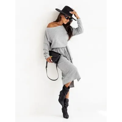 Rochie elegantă midi cu dungi gri (82137)