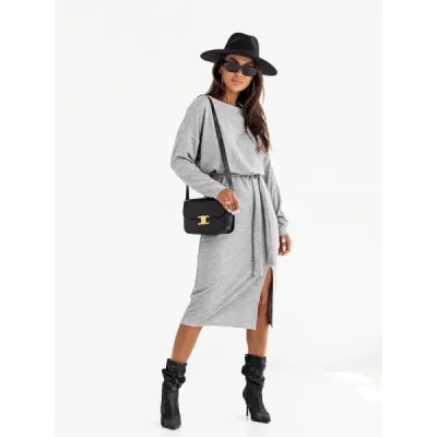 Rochie elegantă midi cu dungi gri (82137)