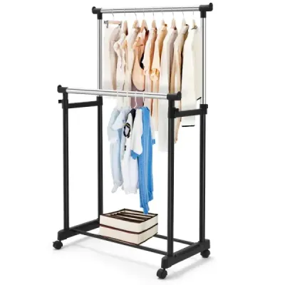 Costway Haine raft Rolling dulap cu role negru 86 x 43 x 94-168 cm