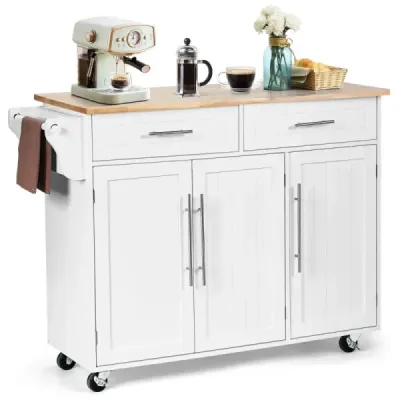 Costway Kitchen Island Servind Cosuri Albe 122 x 46 x 92.3 cm