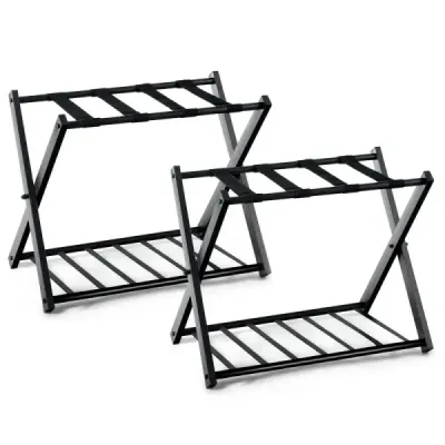 Costway 2 x caz Stand bagaj pliabil de stocare metal pentru dormitor negru