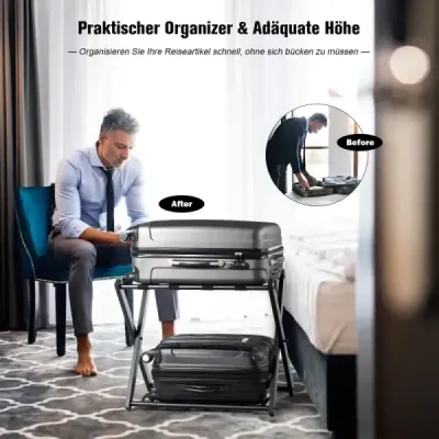 Costway 2 x caz Stand bagaj pliabil de stocare metal pentru dormitor negru