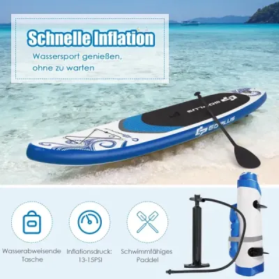 Costway Aufblasbares Stand up Paddle Board Stehendes Board mit Surf Control 325/335 x 76 x 16 cm Blau-M