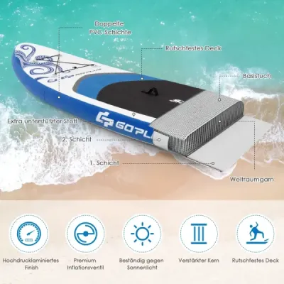 Costway Aufblasbares Stand up Paddle Board Stehendes Board mit Surf Control 325/335 x 76 x 16 cm Blau-M
