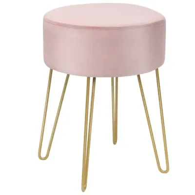 Costway Samthocker cu picioare de metal Rotund Footstool Modern Otomane din catifea