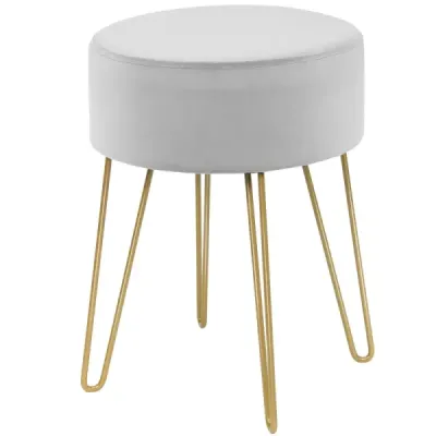 Costway Samthocker cu picioare de metal Rotund Footstool Modern Otomane de la scaunul lateral de catifea Grey