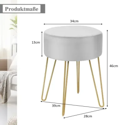 Costway Samthocker cu picioare de metal Rotund Footstool Modern Otomane de la scaunul lateral de catifea Grey