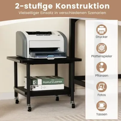 Masă imprimantă costway cu 2 nivele & Roţi fixe Stand imprimantă maşină neagră