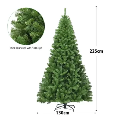 Costway Christmas Tree 225 cm Brad artificial cu sistem pliant 1346 sfaturi PVC Verde