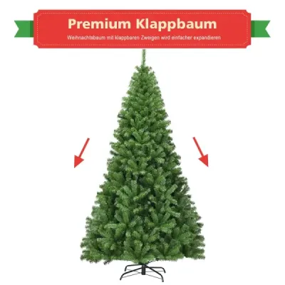 Costway Christmas Tree 225 cm Brad artificial cu sistem pliant 1346 sfaturi PVC Verde