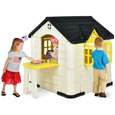 Casa pentru copii Costway 164 x 124 x 132 cm Casa pentru copii în aer liber cu masa Picknik galben