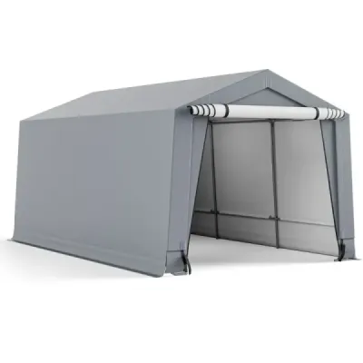 Costway garaj cort 290 x 490 cm Mare parcare garaj cort cu usi Adapost auto pentru SUV barca gri