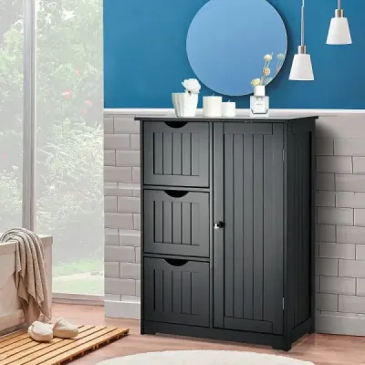 Cabinet de depozitare baie cu 3 sertare 60 x 30 x 81 cm Negru