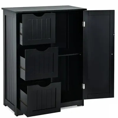 Cabinet de depozitare baie cu 3 sertare 60 x 30 x 81 cm Negru