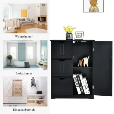 Cabinet de depozitare baie cu 3 sertare 60 x 30 x 81 cm Negru