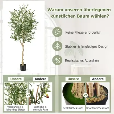 Costway 2 maslini artificiali cu 1296 frunze si 72 fructe Plante masline 182 cm
