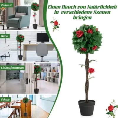 Camellia Tree Umelá rastlina kamélie 92 x 22 x 24 cm Zelená + červená