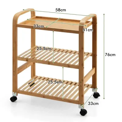 Cărucior de servire cărucior de bambus cu 3 etaje 58 x 33 x 76 cm