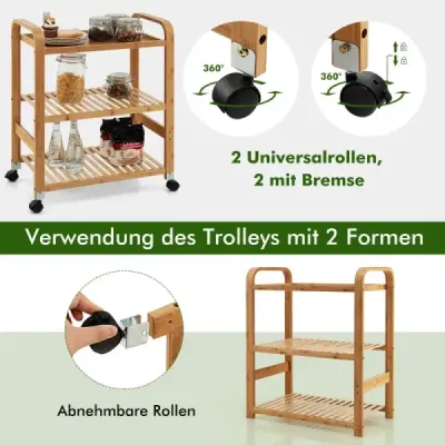 Cărucior de servire cărucior de bambus cu 3 etaje 58 x 33 x 76 cm